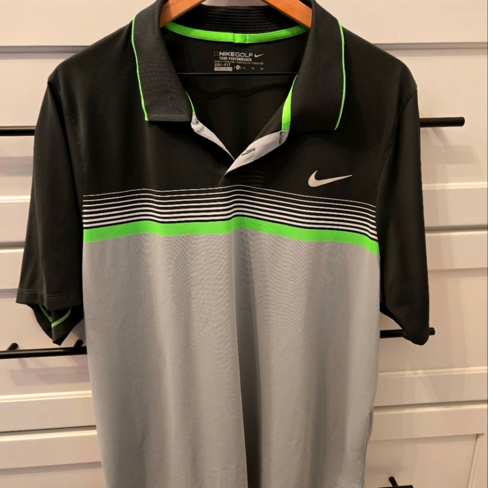 Mens XL Nike Black,Gray and Green Performance Polo Shirt